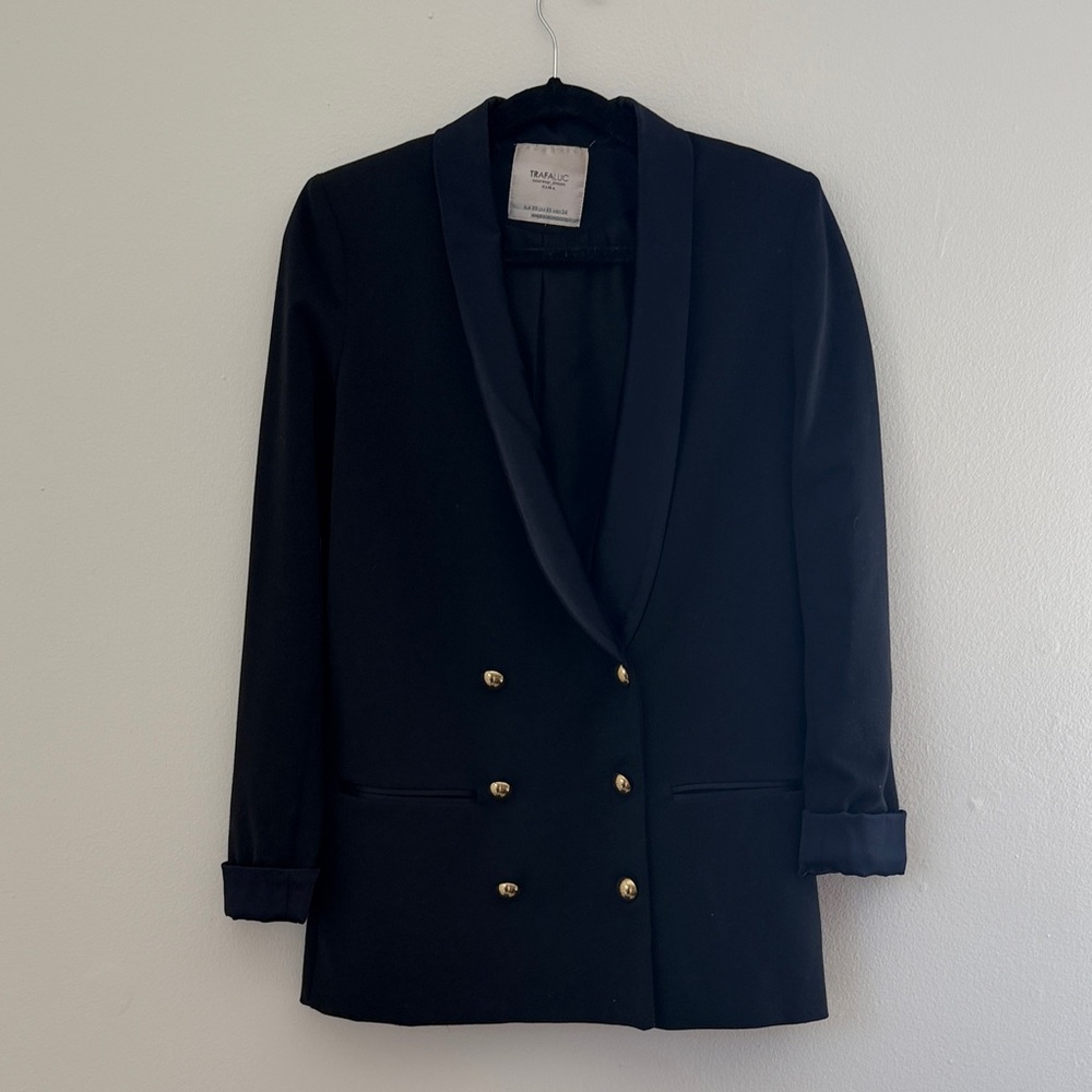 Zara Navy blue oversize Blazer with Gold Buttons